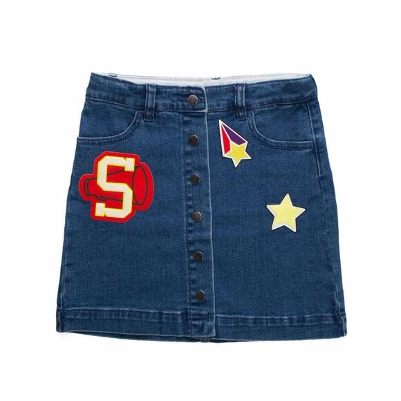 NWT Stella McCartney Kids “Varsity Badges Denim Skirt". Size 3 toddler - Picture 1 of 12
